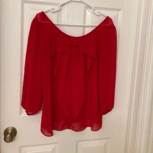 By&By NWOT Red Women’s Long Sleeve Sheer Bowknot Blouse Size M
